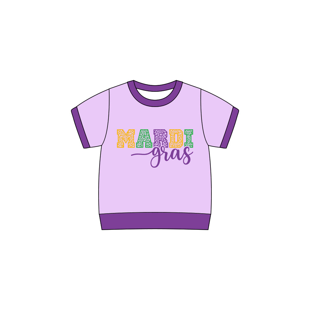 (Pre-order)GT1257 Mardi Gras Purple Print Girls Mardi Gras Tee Shirts Top