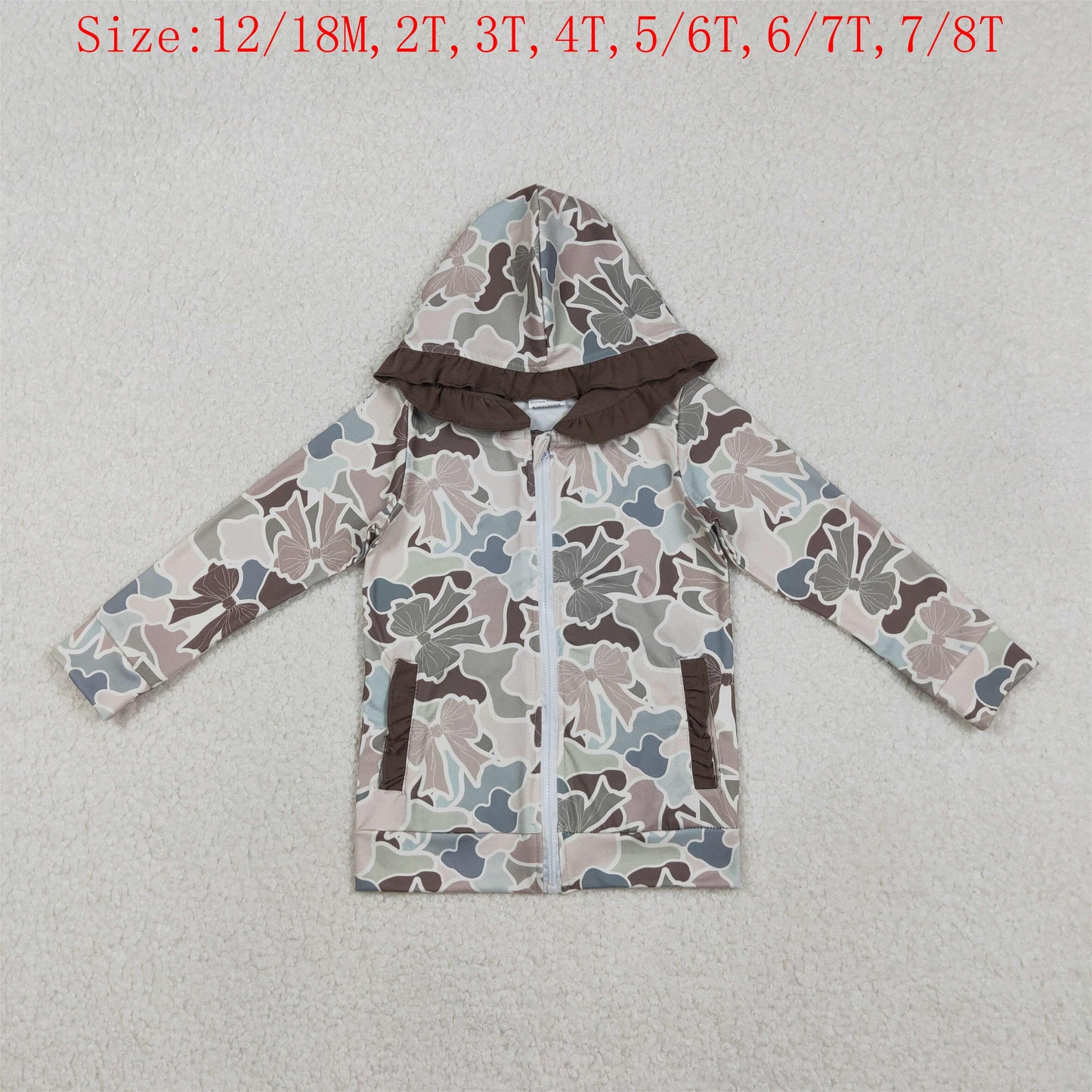 Camo Bows Print Mom and Me Long Sleeve Zipper Hoodie Pockets Jackets Top