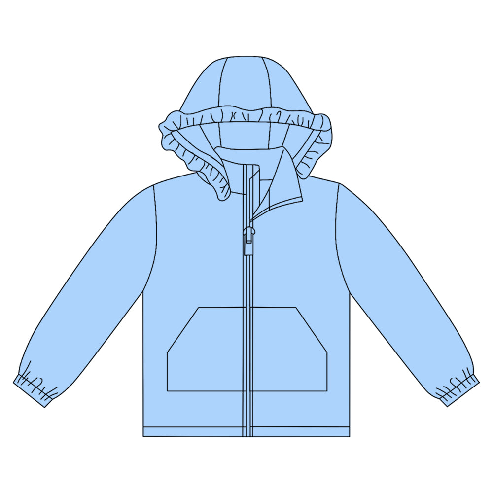 (Pre-order)GT1278 Blue Color Girls Long Sleeve Zipper Hoodie Pockets Jackets Top