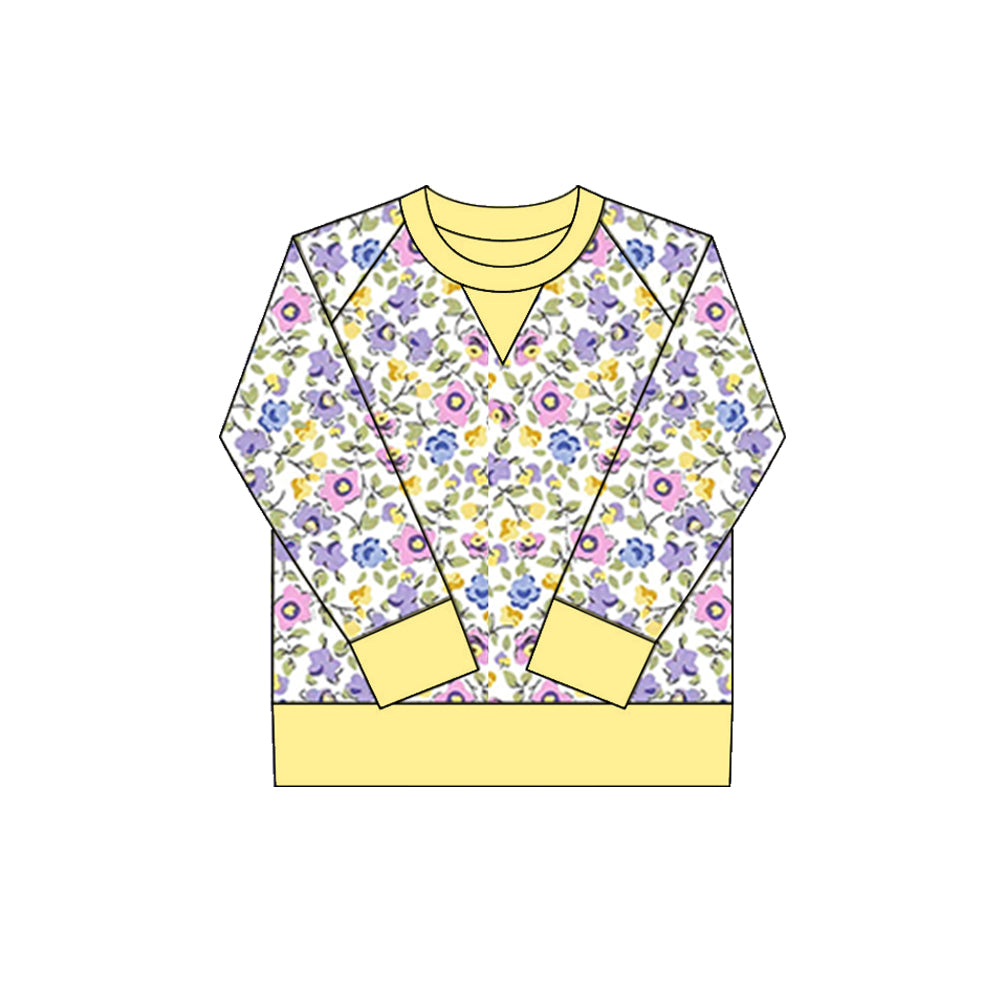 (Pre-order)GT1298 Colorful Flowers Print Girls Long Sleeve Yoga Tee Shirts Top