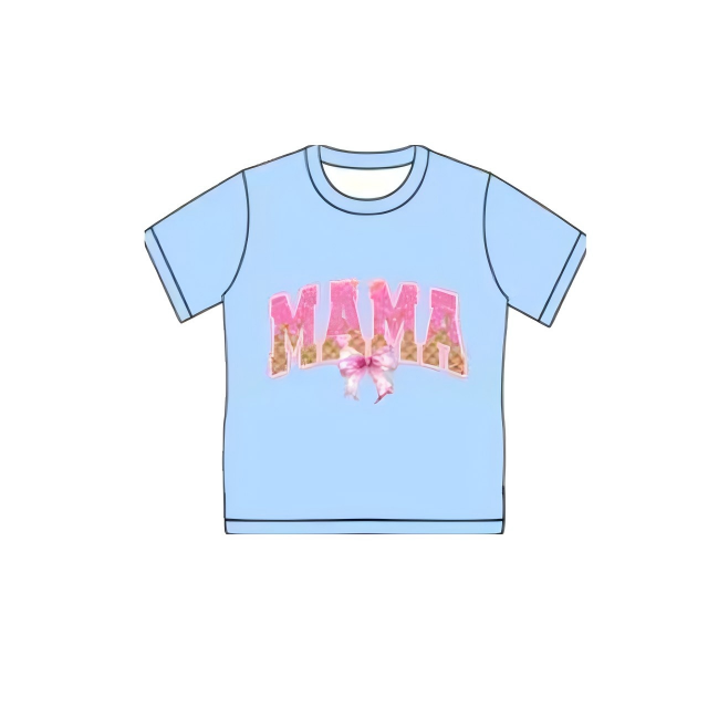 (Pre-order)GT1310 Adult MAMA Bow Blue Print Woman Tee Shirts Top