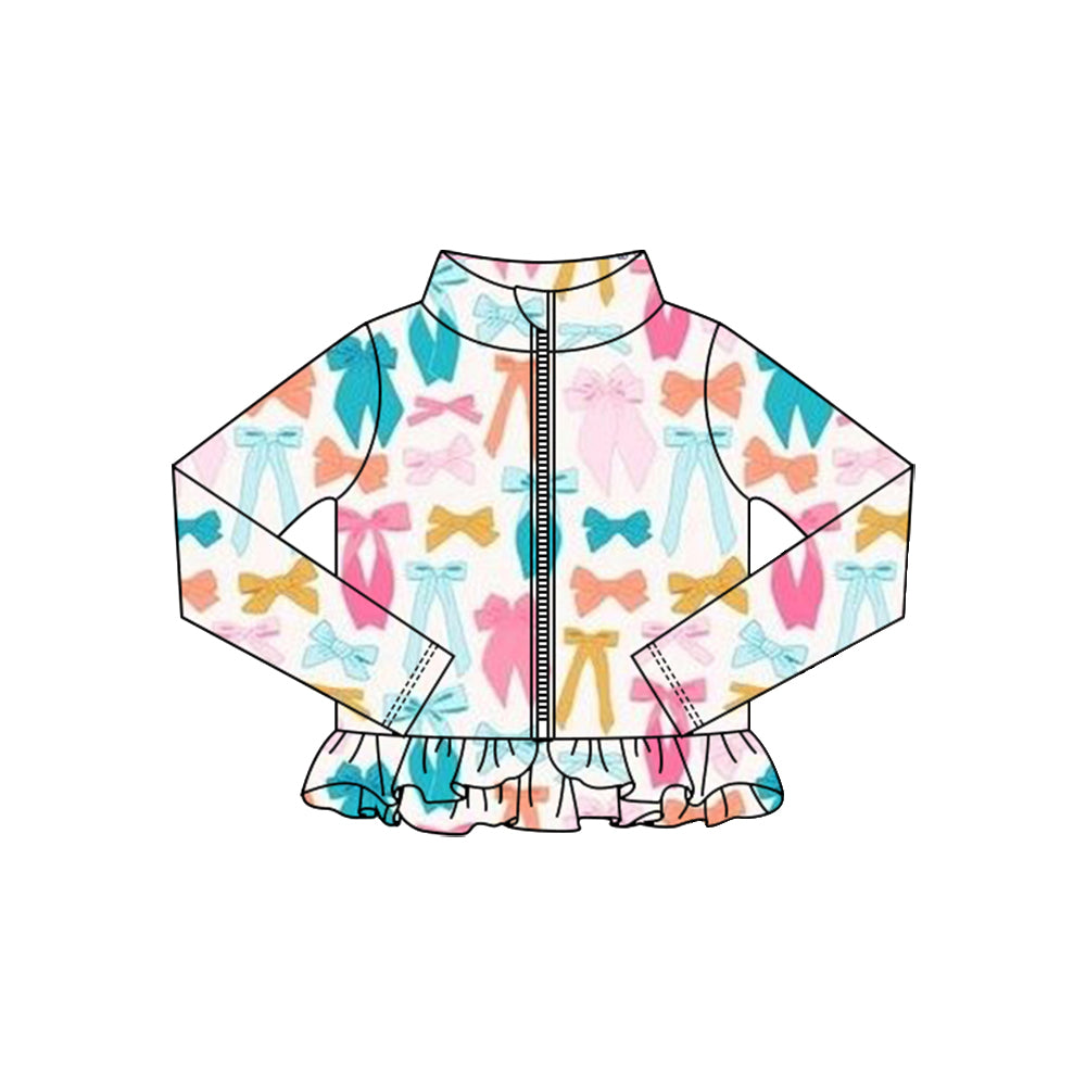 (Pre-order)GT1323 Colorful Bows Girls Yoga Zipper Ruffles Jackets Top