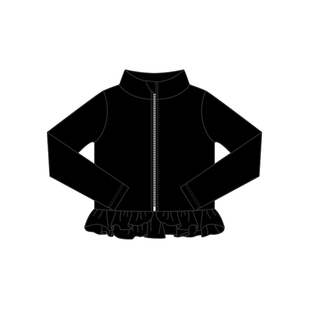 (Pre-order)GT1329 Black Color Girls Yoga Zipper Ruffles Jackets Top