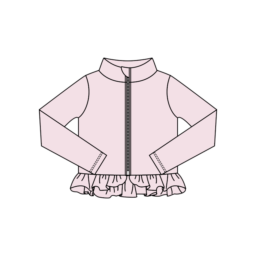 (Pre-order)GT1338 Pink Color Girls Yoga Zipper Ruffles Jackets Top