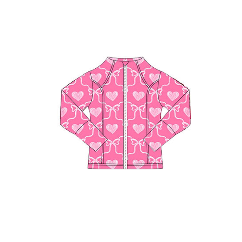 (Pre-order)GT1346 Pink Heart Bows Print Girls Valentine's Day Yoga Zipper Jackets Top