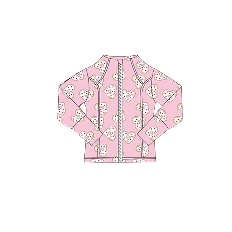 (Pre-order)GT1348 Pink Heart Donut Print Girls Valentine's Day Yoga Zipper Jackets Top