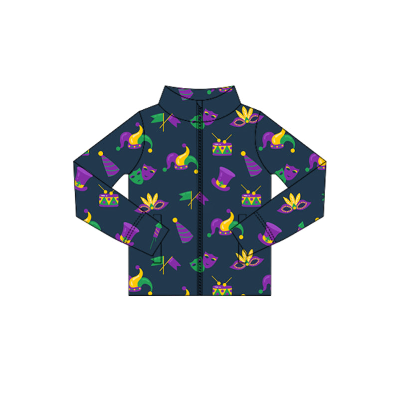 (Pre-order)GT1356 Mask Hat Girls Mardi Gras Yoga Zipper Pockets Jackets Top