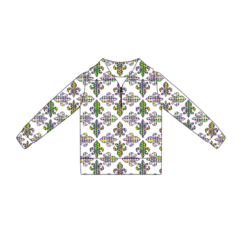 (Pre-order)GT1359 Anchor Print Girls Mardi Gras Zipper Yoga Pullover Top
