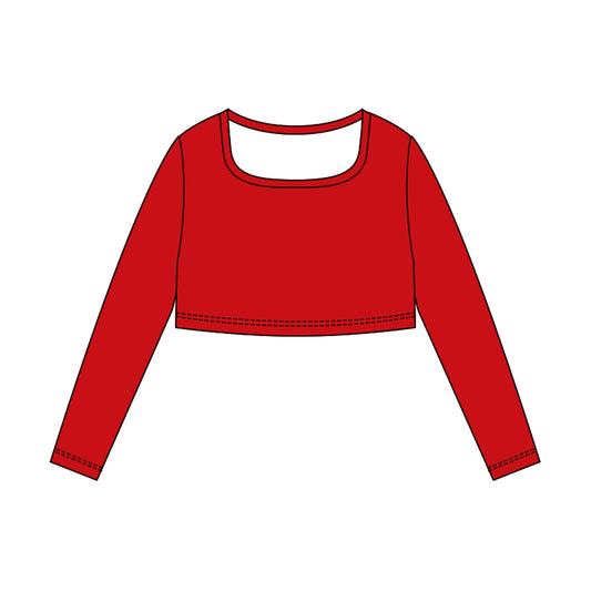 (Pre-order)GT1380 Red Color Girls Long Sleeve Crop Yoga Top