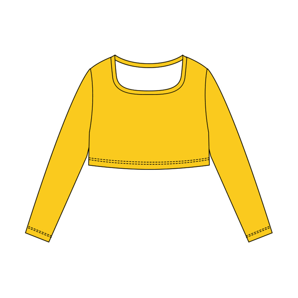 (Pre-order)GT1382 Yellow Color Girls Long Sleeve Crop Yoga Top