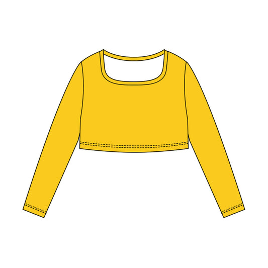 (Pre-order)GT1382 Yellow Color Girls Long Sleeve Crop Yoga Top