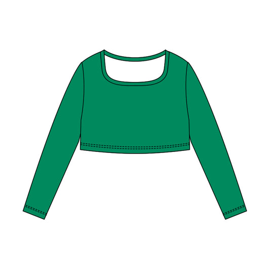 (Pre-order)GT1385 Green Color Girls Long Sleeve Crop Yoga Top