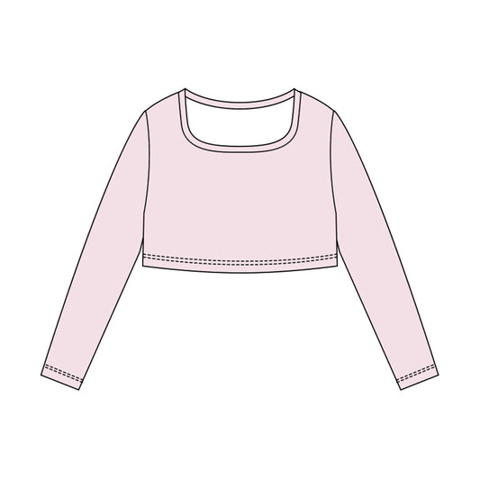 (Pre-order)GT1386 Pink Color Girls Long Sleeve Crop Yoga Top