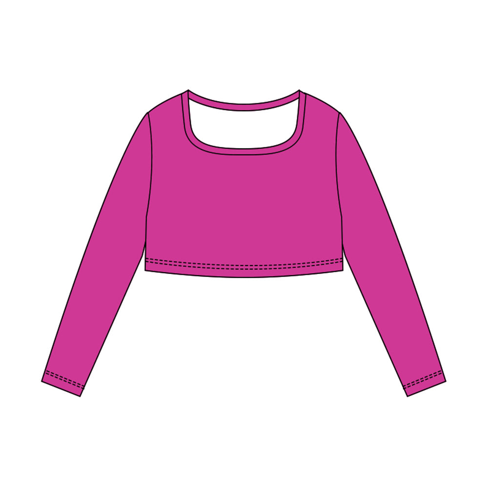 (Pre-order)GT1388 Purple Color Girls Long Sleeve Crop Yoga Top