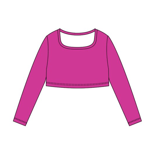 (Pre-order)GT1388 Purple Color Girls Long Sleeve Crop Yoga Top