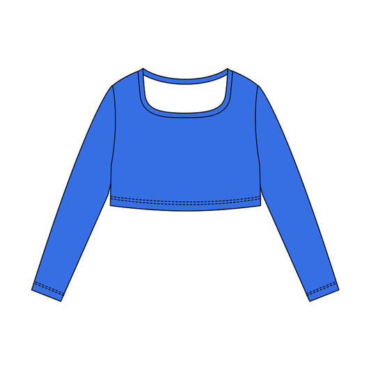 (Pre-order)GT1389 Blue Color Girls Long Sleeve Crop Yoga Top