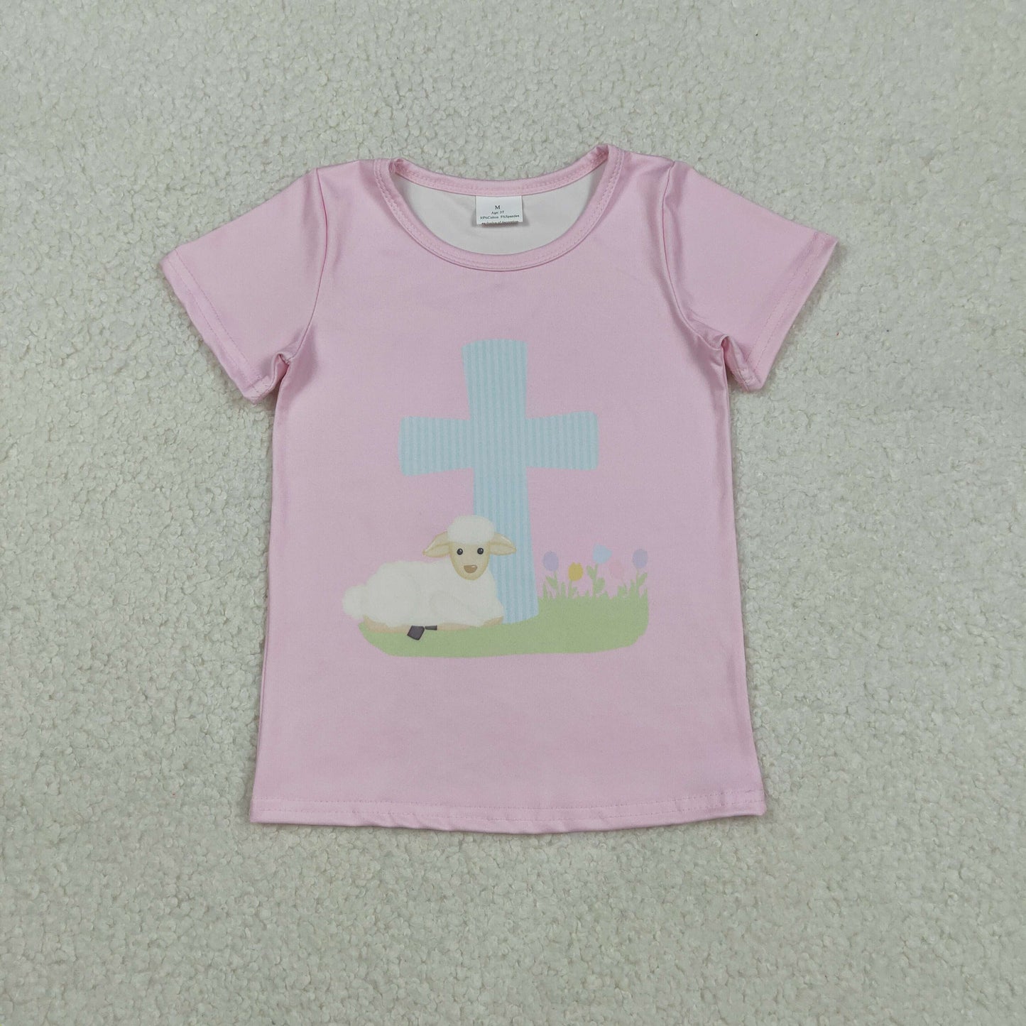 GT1394 Cross Pink Print Girls Easter Tee Shirts Top