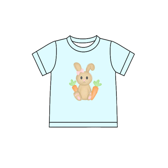 (Pre-order)GT1395 Bunny Carrot Blue Print Girls Easter Tee Shirts Top