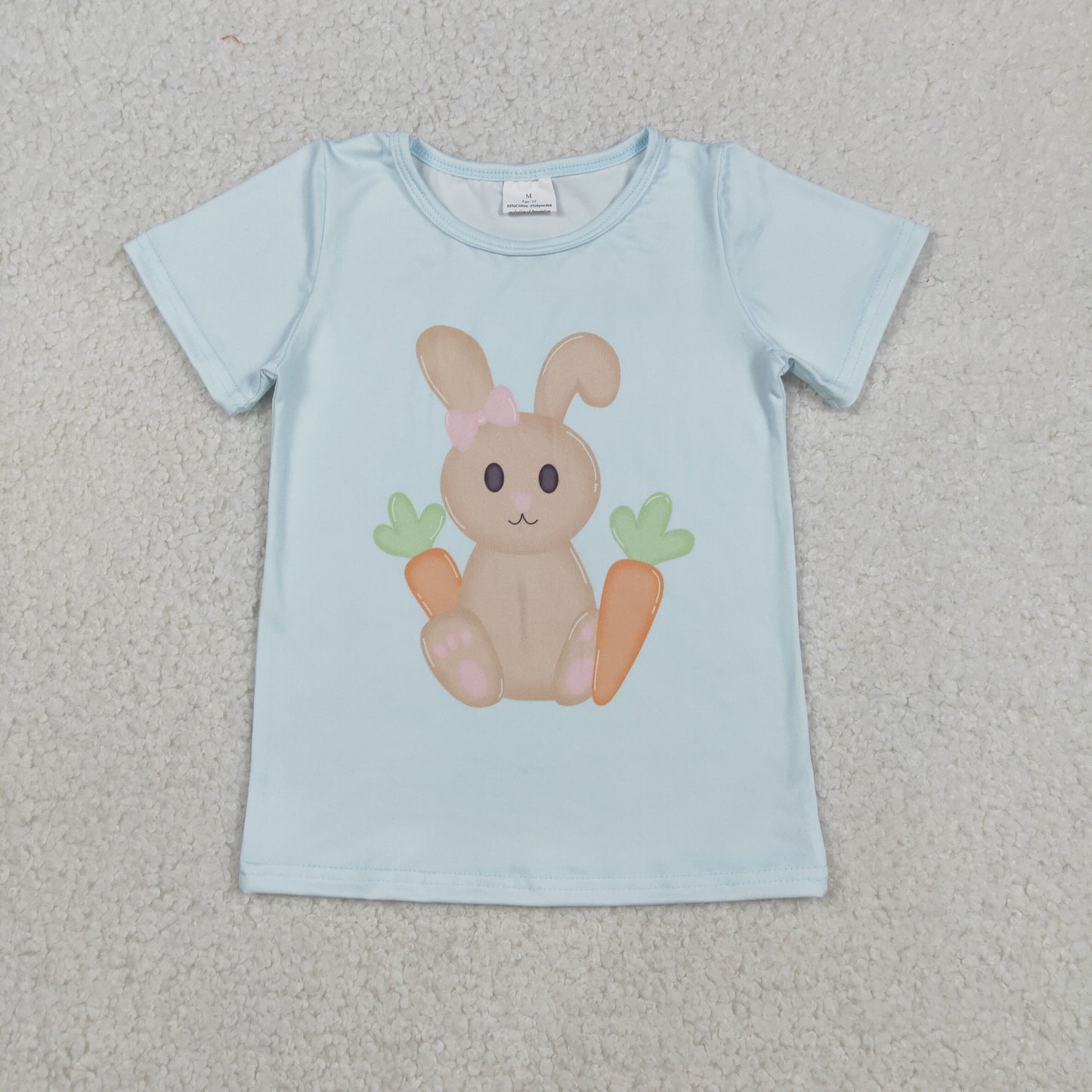 GT1395 Bunny Carrot Blue Print Girls Easter Tee Shirts Top