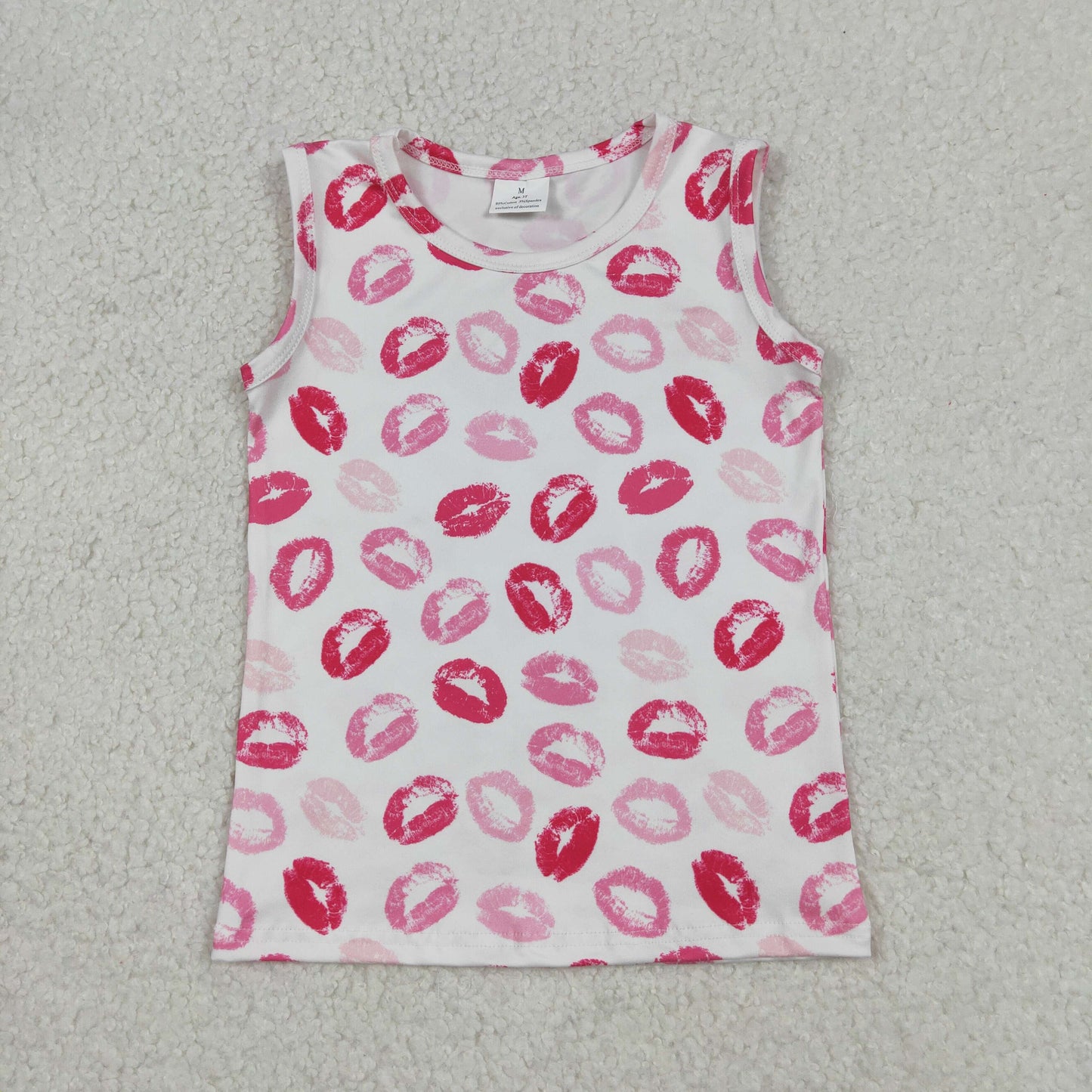 GT1419 Pink Kiss Print Girls Valentine's Day Vest Top