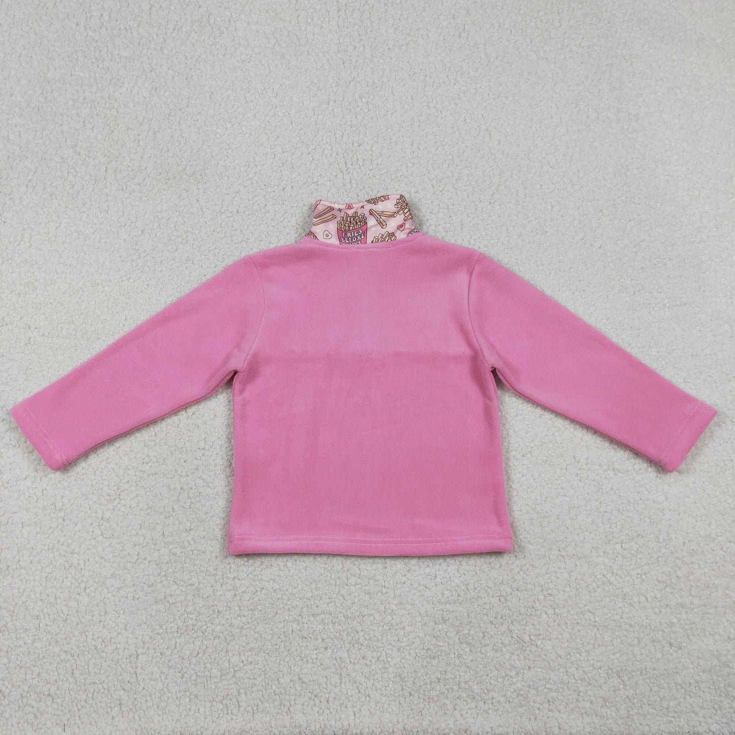 GT1504 Fries Hearts Pink Print Girls Valentine's Day Zipper Thick Pullover Top