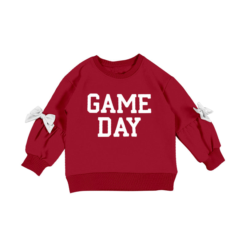 (Pre-order)GT1583 GAME DAY Wine Print Girls Long Sleeve Tee Shirts Top