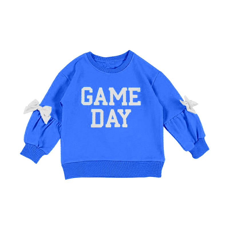 (Pre-order)GT1589 GAME DAY Royal Blue Print Girls Long Sleeve Tee Shirts Top