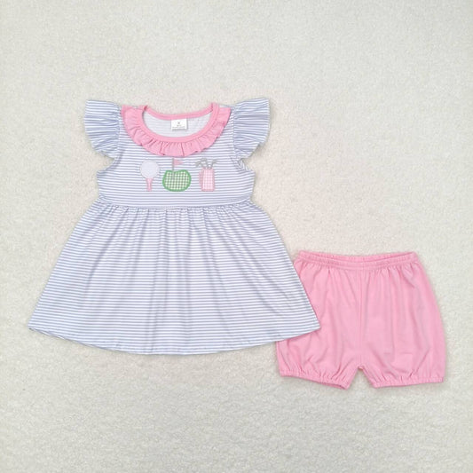 GSSO0767  Golf Embroidery Tunic Top Pink Shorts Girls Summer Clothes Set