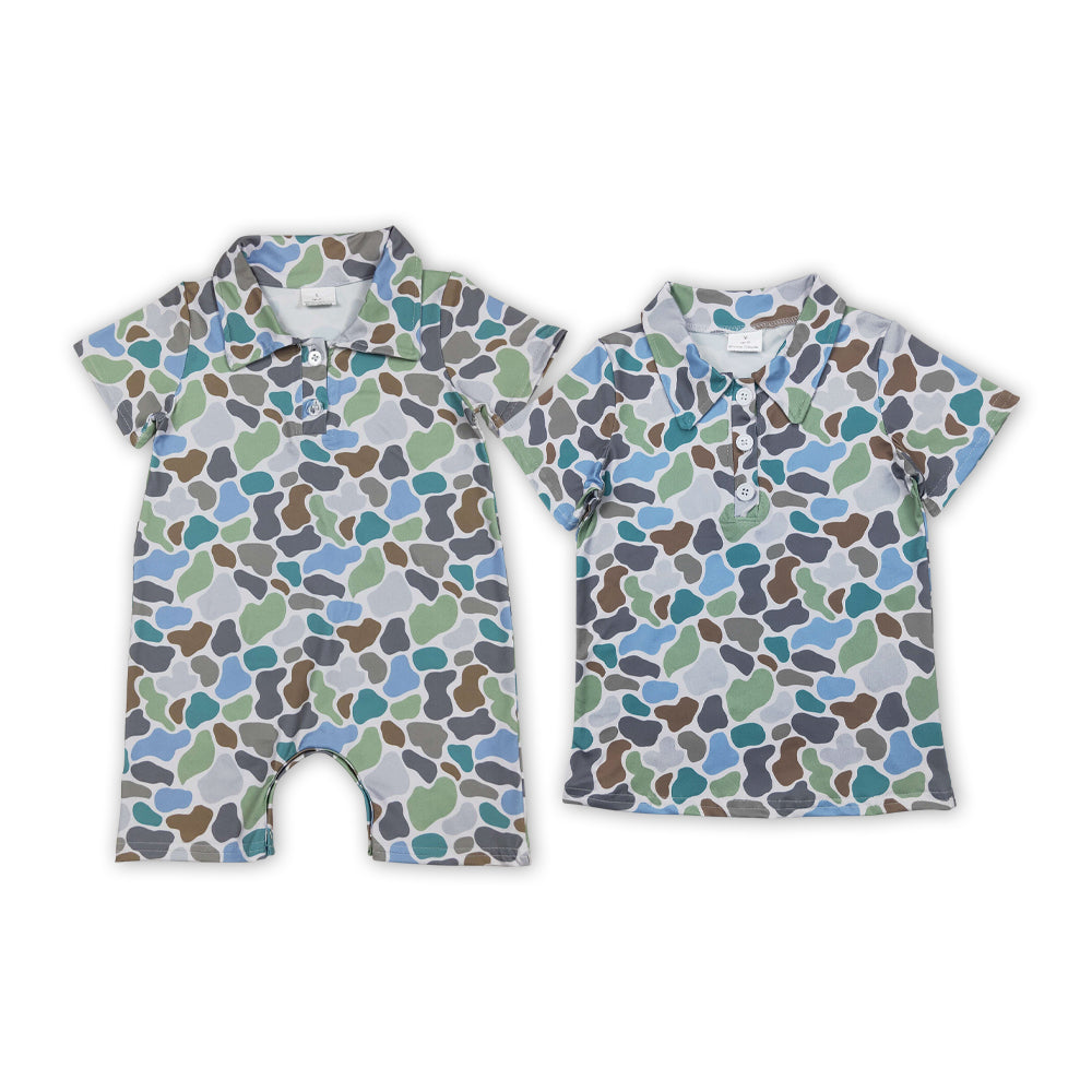 Green Brown Camo Print Brothers Summer Matching Clothes