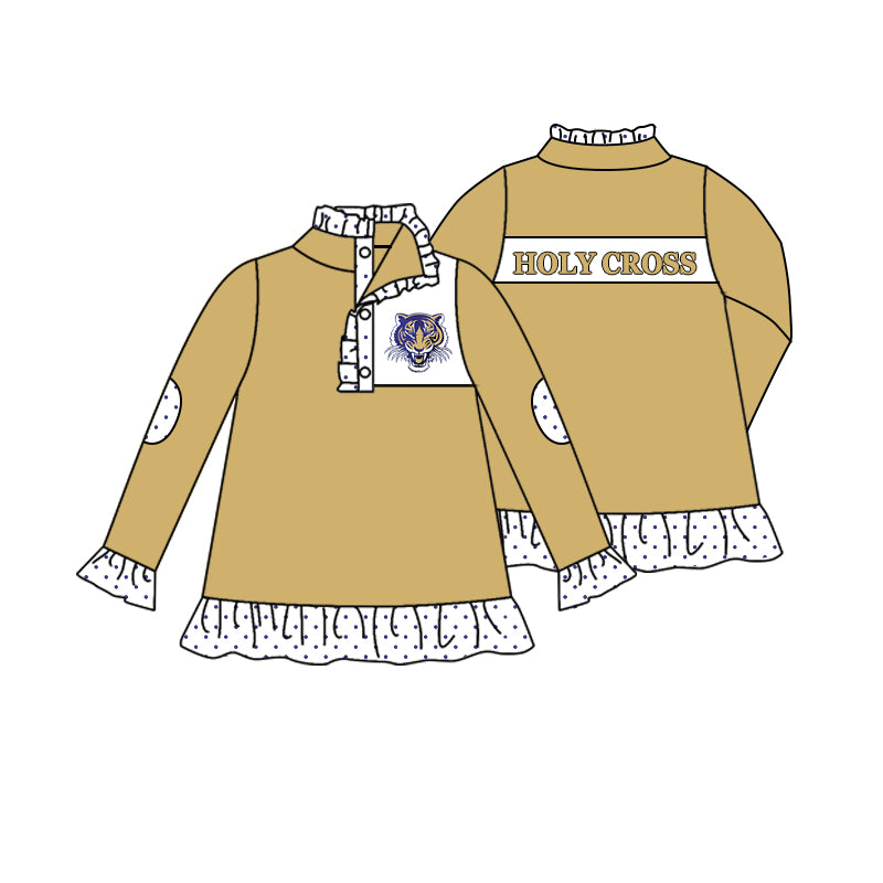 (Custom Design Preorder MOQ 5) Team's HOLY CROSS Tigers Print Girls Pullover Tee Shirts Top