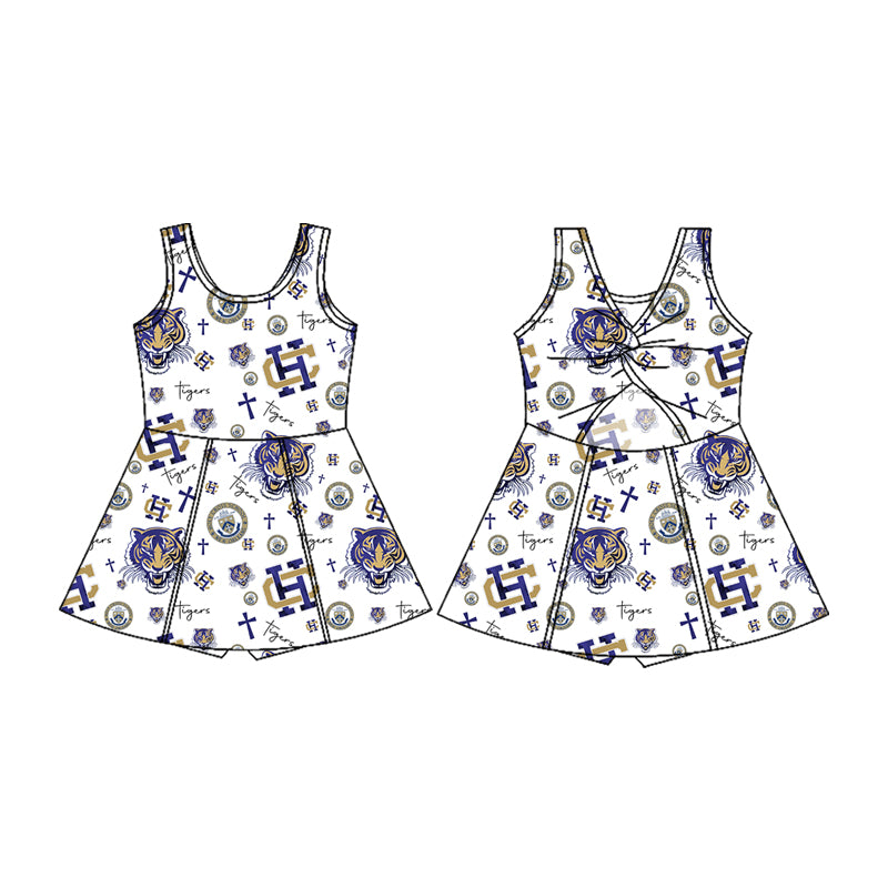 (Custom Design Preorder MOQ 5) Team's HOLY CROSS Tigers Print Girls Summer Shorts Knee Length Dress