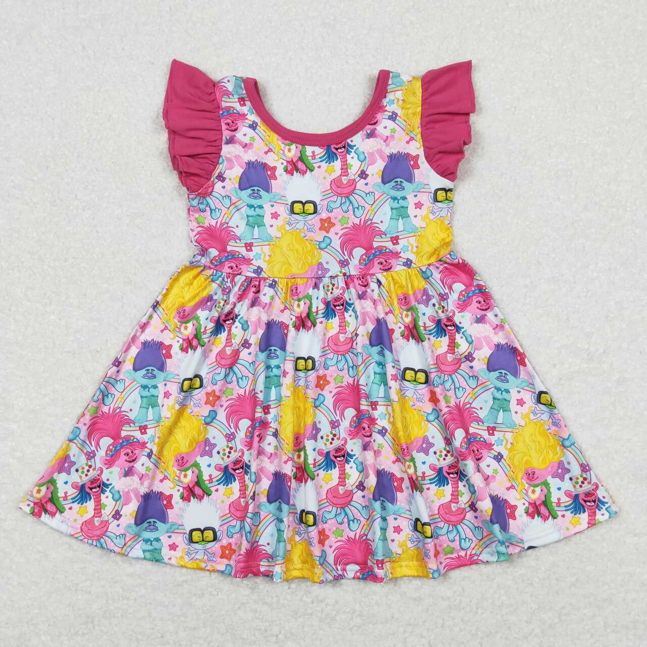 GSD0943 Long Hair Cartoon Figure Print Girls Knee Length Summer Dress