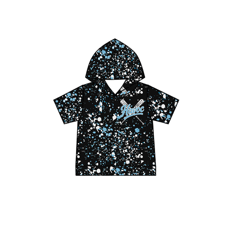 (Custom Design Preorder MOQ 5 Each Item)Team's Havoc Baseball Black Print Short Sleeve Hoodie Top Mom and Me Matching Clothes