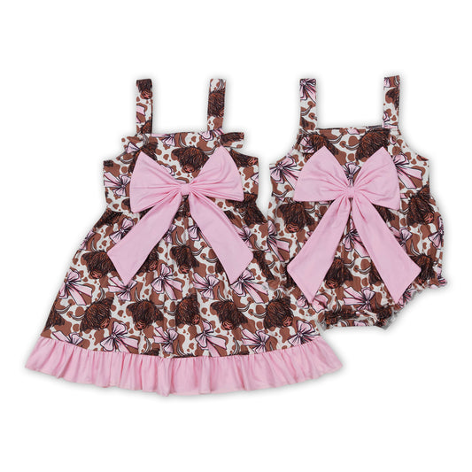 Highland Cow Pink Bows Print Sisters Sleeveless Summer Western Clothes Sisters Wear