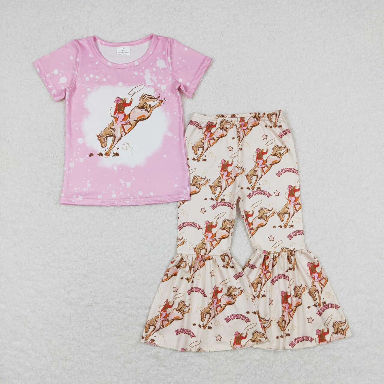 5 Colors Rodeo Western Print Bell Pants Girls Clothes Set