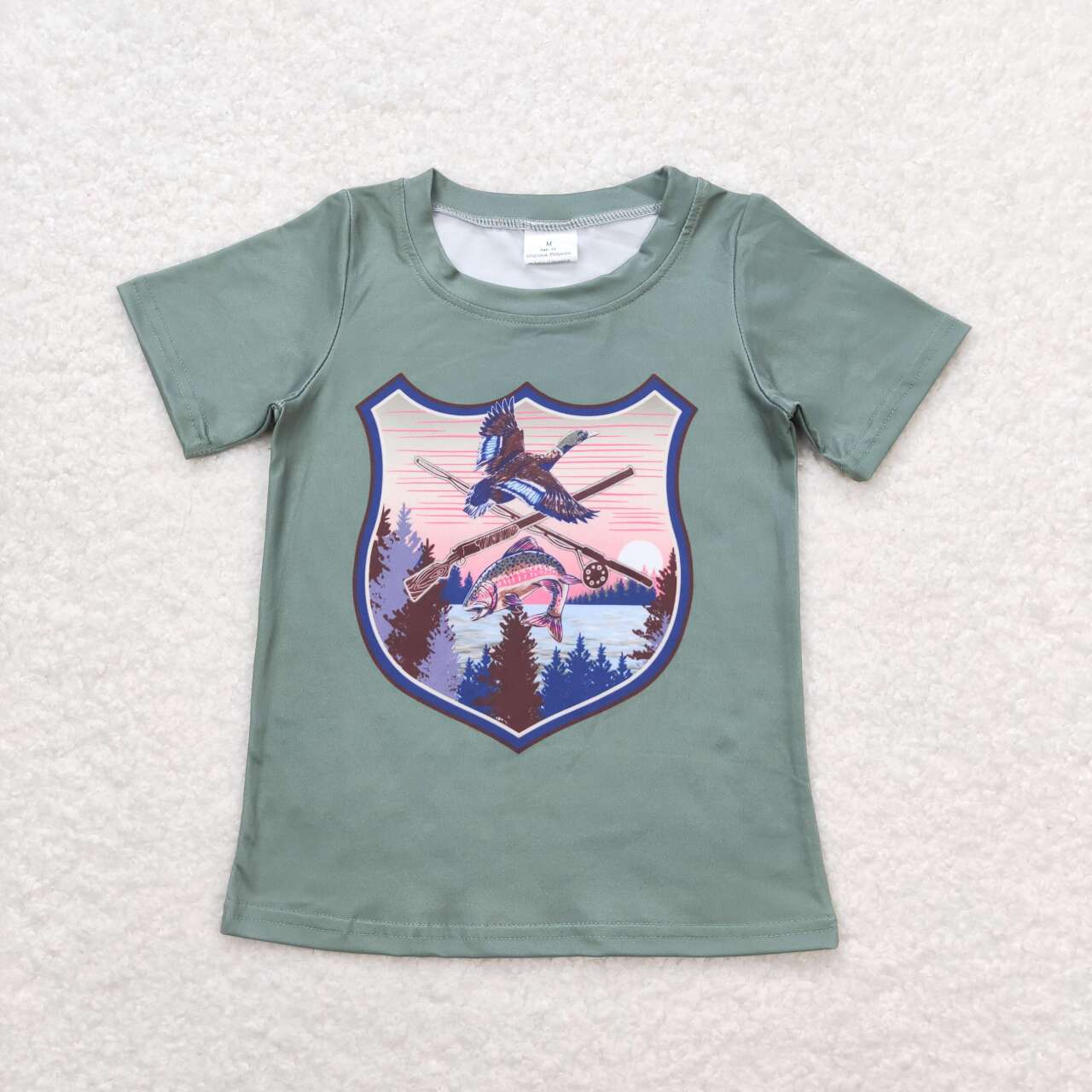 BT0465 Duck Fish Print Boys Summer Hunting Tee Shirts Top