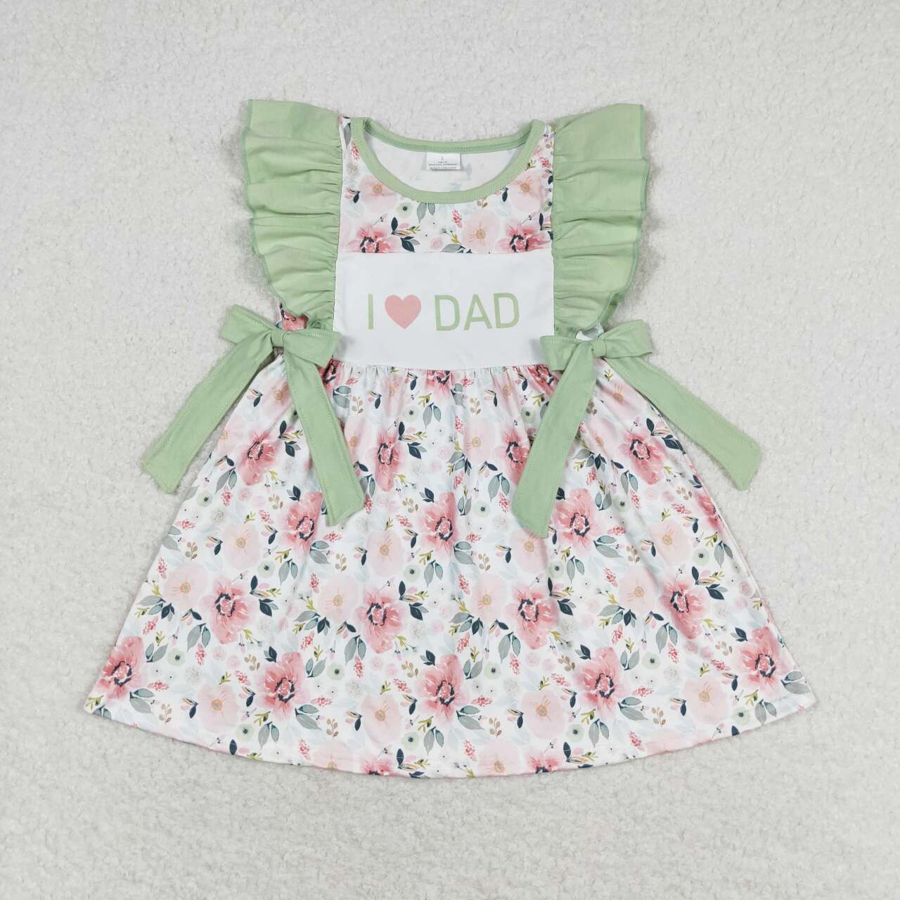 GSD1182 I LOVE DAD Flowers Print Girls Knee Length Summer Dress