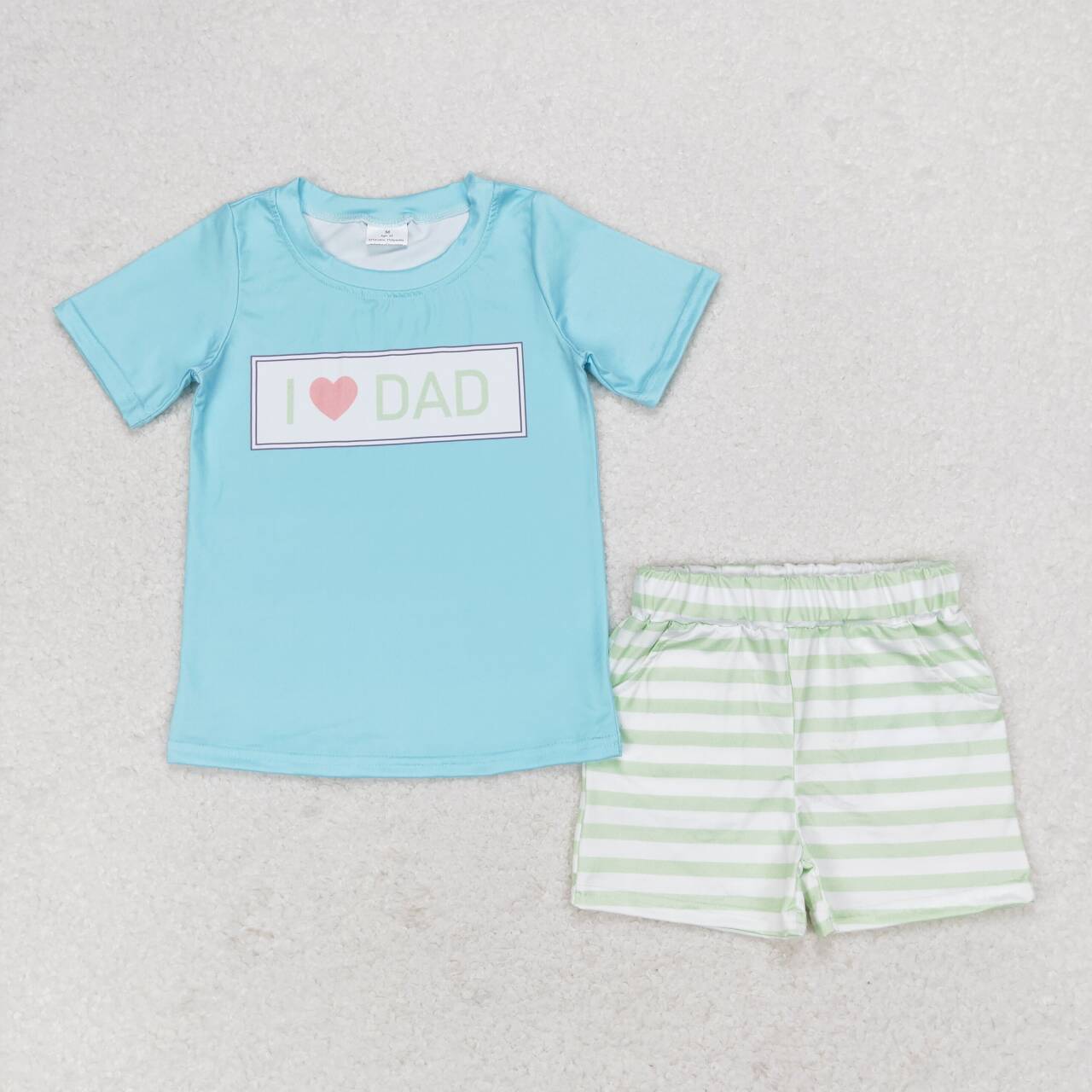 BSSO0878 I LOVE DAD Blue Top Stripes Shorts Boys Summer Clothes Set