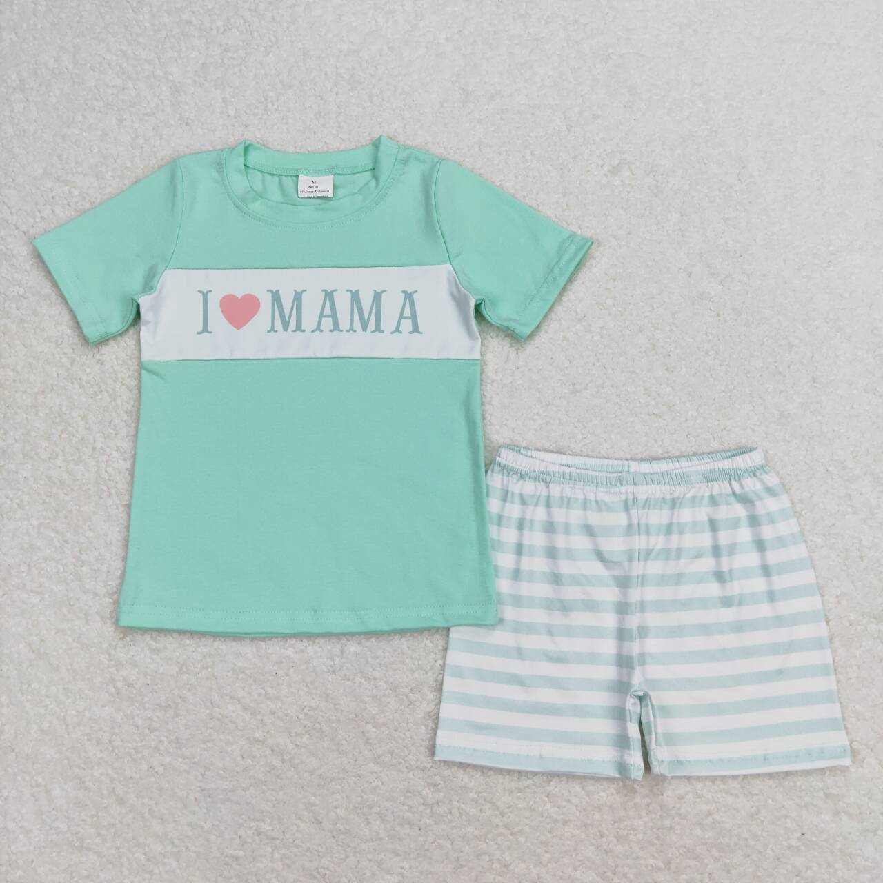BSSO0751 I LOVE MAMA Top Stripes Shorts Boys Summer Clothes Set