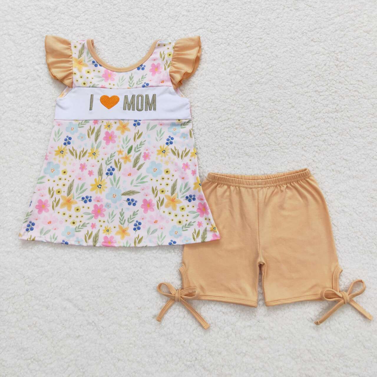 I LOVE MOM Embroidery Flowers Print Sibling Mother's Day Matching Clothes