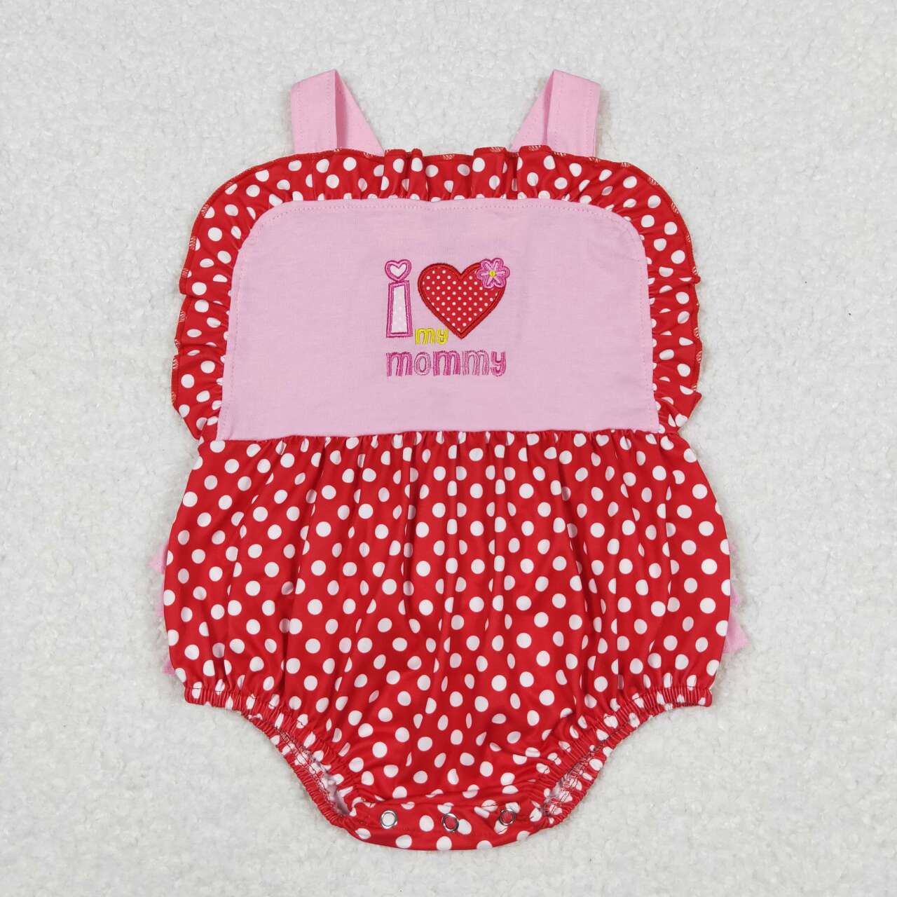 SR0990 I LOVE MY MOMMY Embroidery Dots Print Baby Girls Summer Romper
