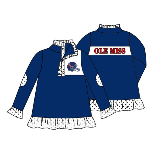 (Custom Design Preorder MOQ 5) Team's OLE MISS Print Girls Long Sleeve Buttons Pullover Top