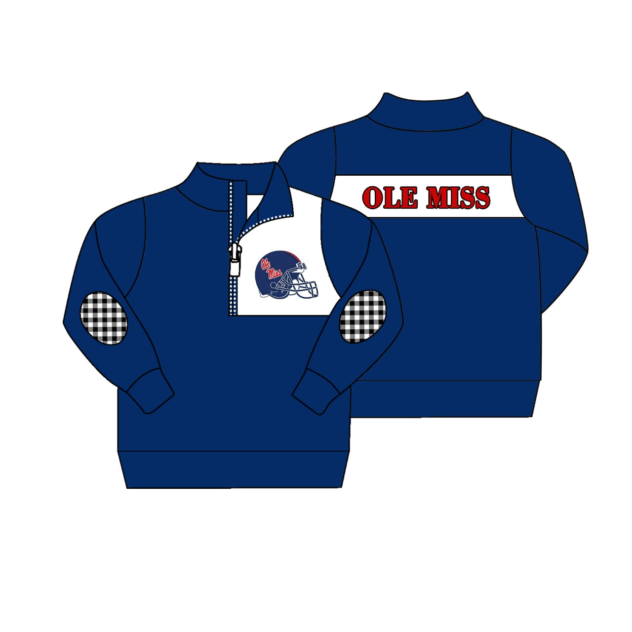 (Custom Design Preorder MOQ 5) Team's OLE MISS Print Boys Long Sleeve Zipper Pullover Top