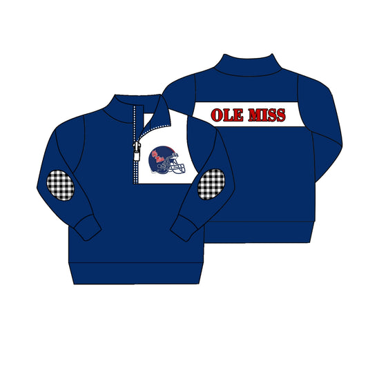 (Custom Design Preorder MOQ 5) Team's OLE MISS Print Boys Long Sleeve Zipper Pullover Top