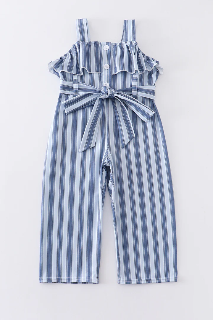 (Custom Design Preorder MOQ 5) Blue Stripes Girls Summer Jumpsuit