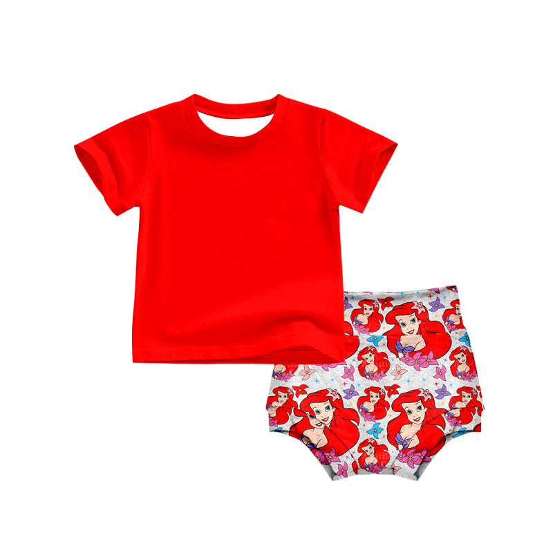(Custom Design Preorder MOQ 5) NO.5 Cartoon Princess Print Baby Summer Bummie Set
