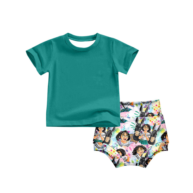 (Custom Design Preorder MOQ 5) NO.3 Cartoon Girl Flowers Print Baby Summer Bummie Set