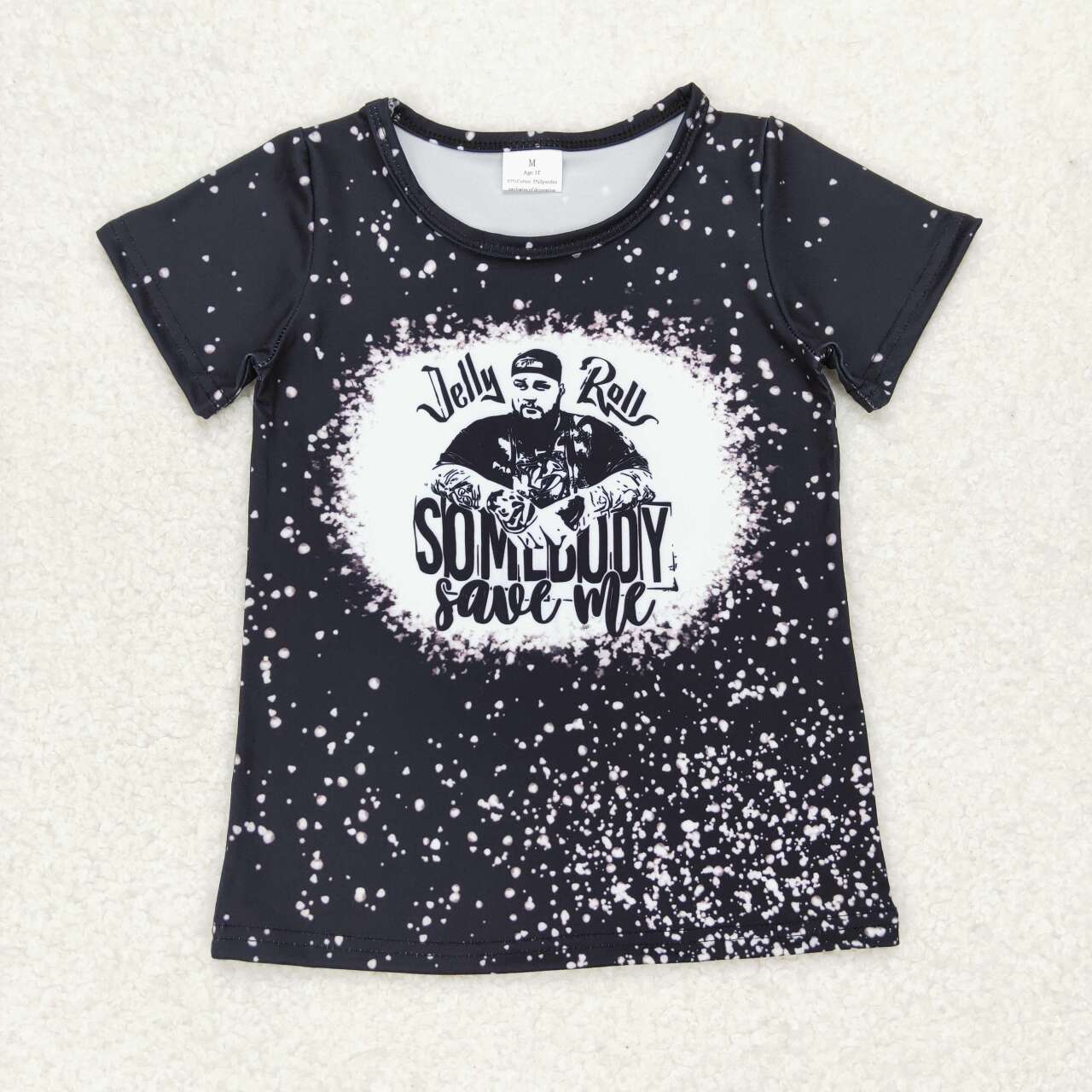 GT0524 Black Singer Jelly Save Me Print Girls Summer Tee Shirts Top