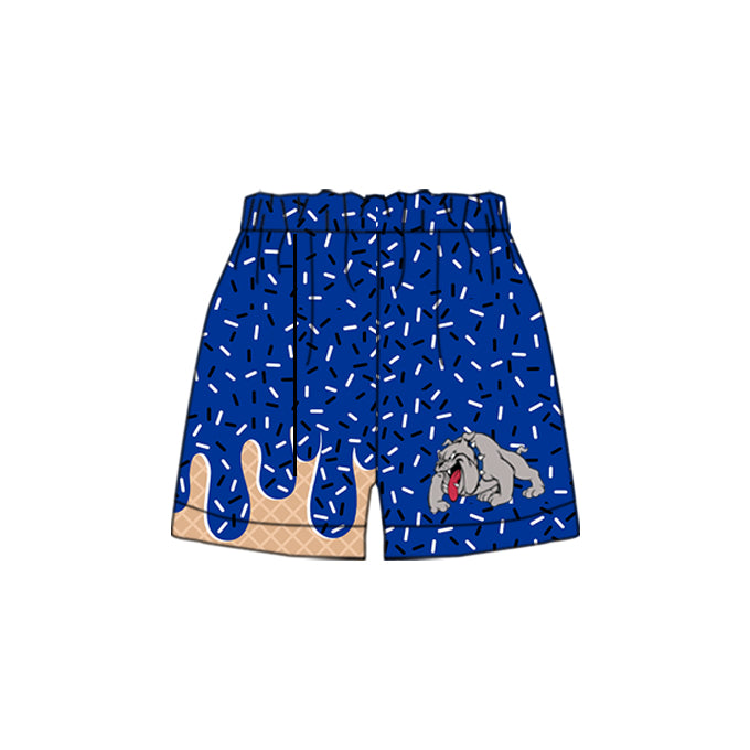 (Custom Design Preorder MOQ 5) Team's Bulldog Blue Sprinkles Print Kids Summer Bottom Shorts