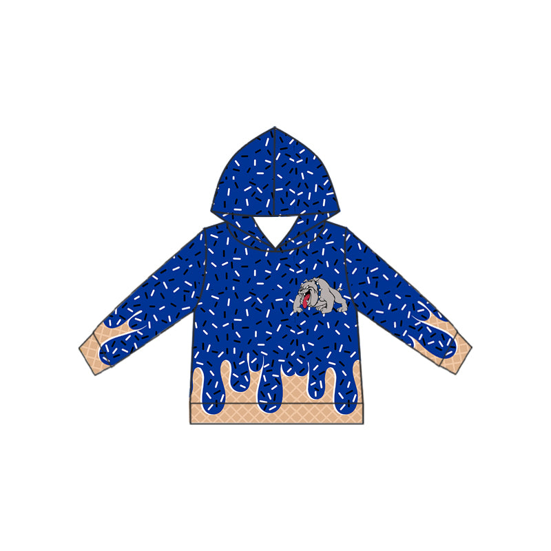 (Custom Design Preorder MOQ 5) Team's Bulldog Blue Sprinkles Print Kids Long Sleeve Hoodie Top